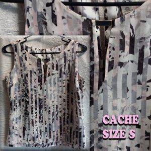 Silk Gray & Blush Abstract Tank Top W/Metal Link Design At Neck Size S (T-210)